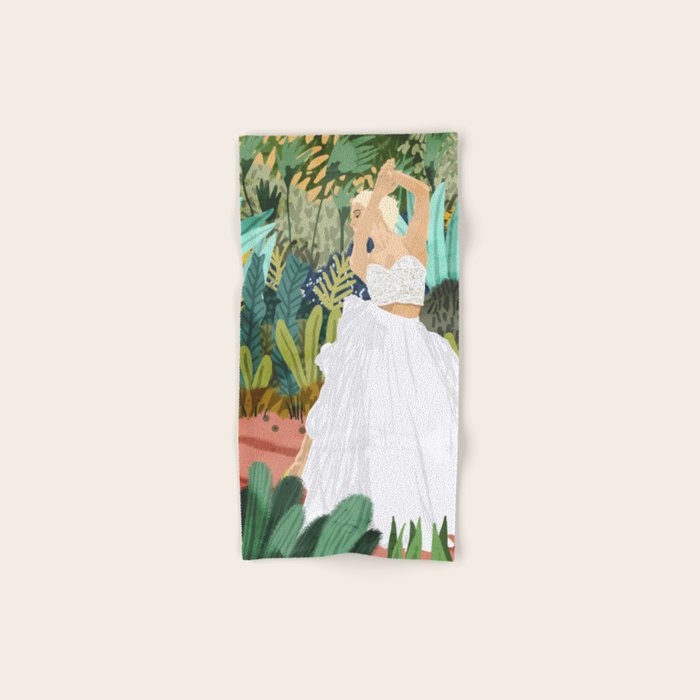 Forest Bride | Jungle Wedding Painting | Travel Solo | Blonde Woman Dancing Joy Bath Towel Gallery Image 1