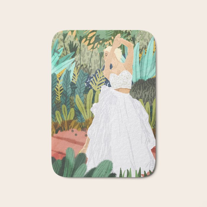 Forest Bride | Jungle Wedding Painting | Travel Solo | Blonde Woman Dancing Joy Bath Mat Gallery Image 1