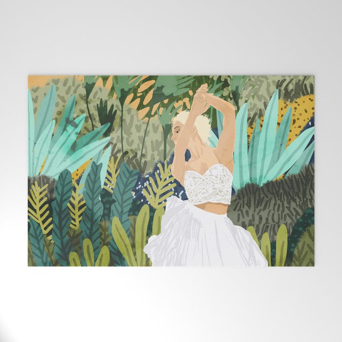 Forest Bride | Jungle Wedding Painting | Travel Solo | Blonde Woman Dancing Joy Welcome Mat Gallery Image 1