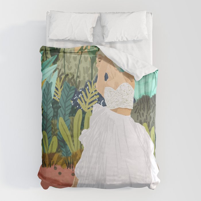 Forest Bride | Jungle Wedding Painting | Travel Solo | Blonde Woman Dancing Joy Duvet Cover Gallery Image 6