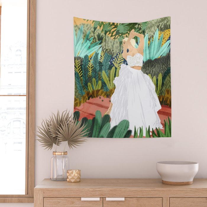 Forest Bride | Jungle Wedding Painting | Travel Solo | Blonde Woman Dancing Joy Wall Tapestry Gallery Image 2