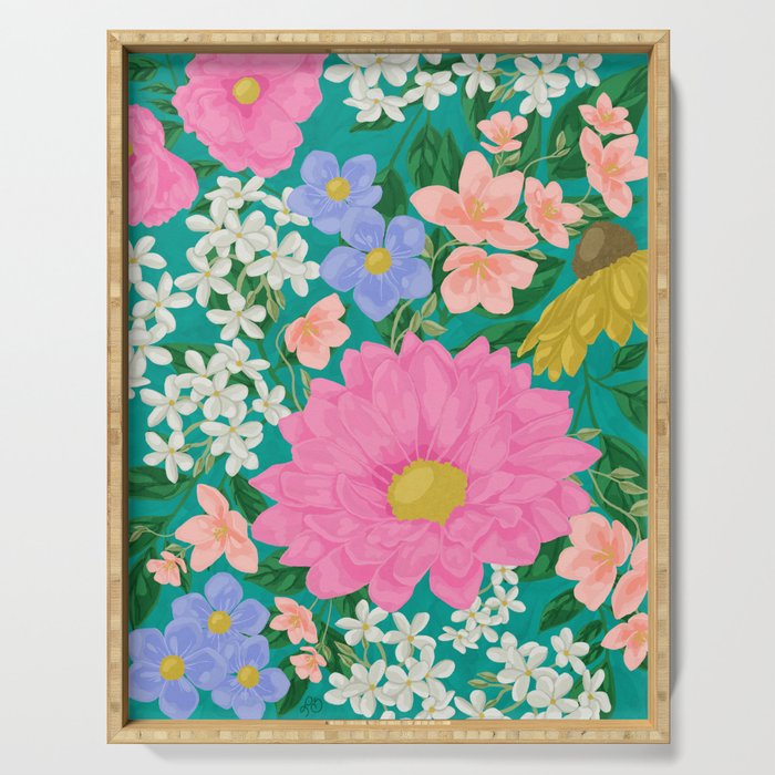 Garden Fantasy Gouache Painting Serving Tray Gallery Image 1