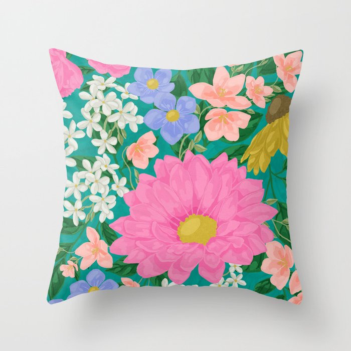 Garden Fantasy Gouache Painting Throw Pillow Gallery Image 1