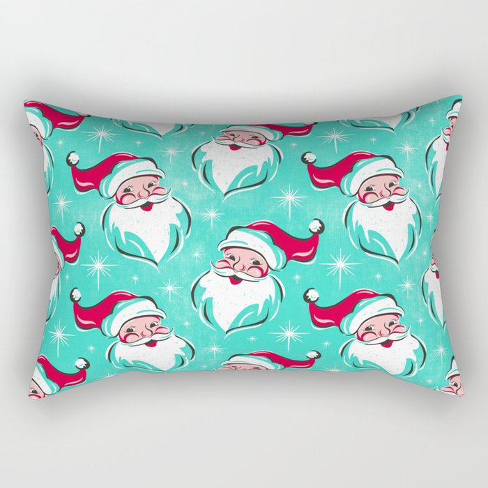 'Tis The Season Retro Santa Aqua Multi Pattern Rectangular Pillow Gallery Image 1