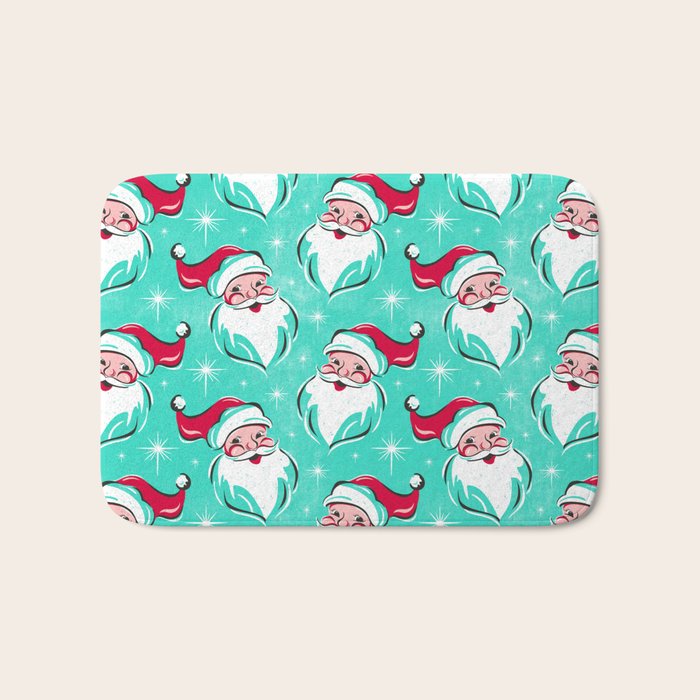'Tis The Season Retro Santa Aqua Multi Pattern Bath Mat Gallery Image 1