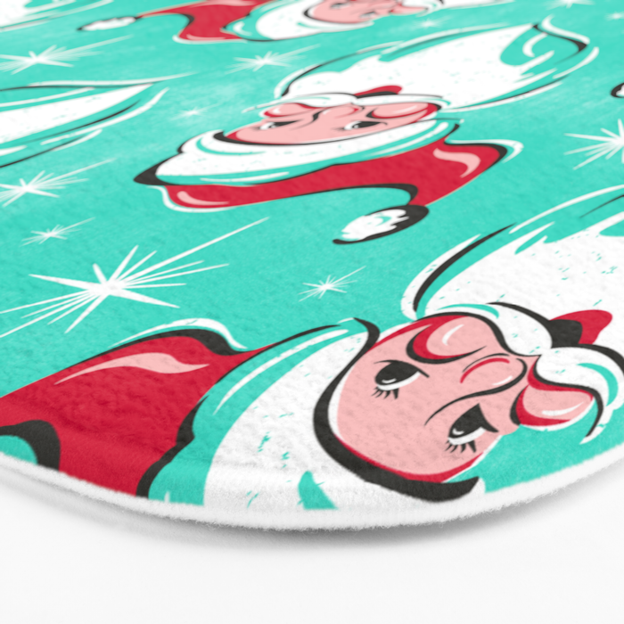 'Tis The Season Retro Santa Aqua Multi Pattern Bath Mat Gallery Image 3
