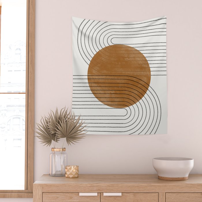 Mid Century Modern Minimalist Balance Wall Tapestry Gallery Image 2