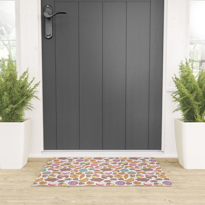 Mexican Sweet Bakery Frenzy // white background // pastel colors pan dulce Welcome Mat Gallery Image 3