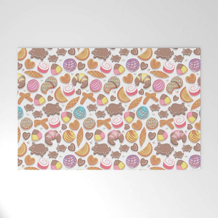 Mexican Sweet Bakery Frenzy // white background // pastel colors pan dulce Welcome Mat Gallery Image 1