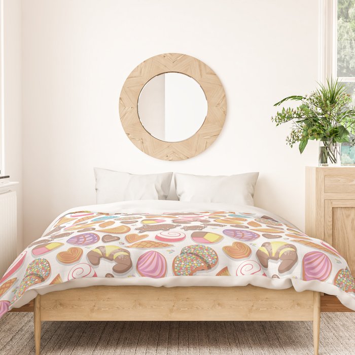 Mexican Sweet Bakery Frenzy // white background // pastel colors pan dulce Duvet Cover Gallery Image 3
