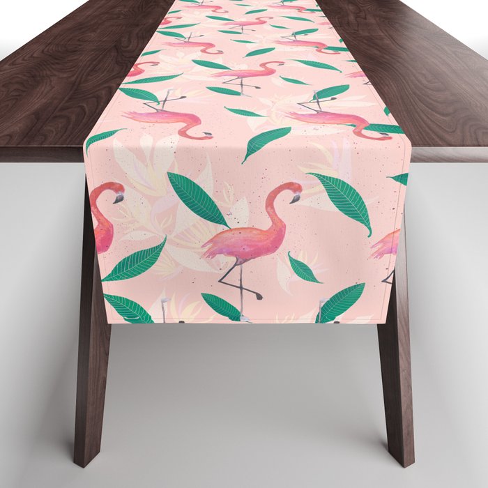 Pink flamingo tropical pattern Table Runner Gallery Image 1