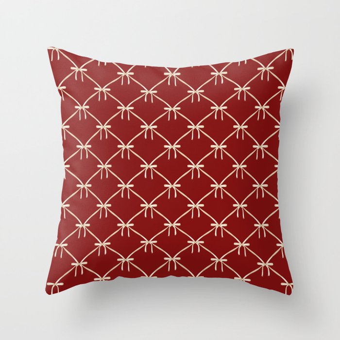 Bows & Ribbons Pattern XI Ruby Red Throw Pillow Gallery Image 6