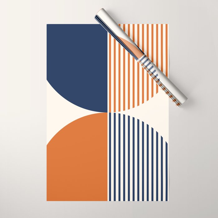 Abstraction Shapes 135 in Navy Blue Orange (Moon Phase Abstract)  Wrapping Paper Gallery Image 1