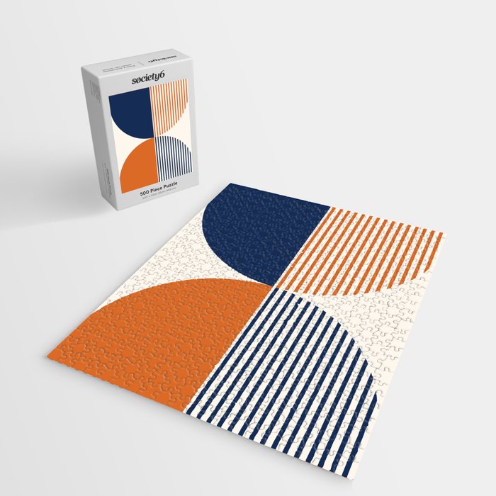 Abstraction Shapes 135 in Navy Blue Orange (Moon Phase Abstract)  Jigsaw Puzzle Gallery Image 2