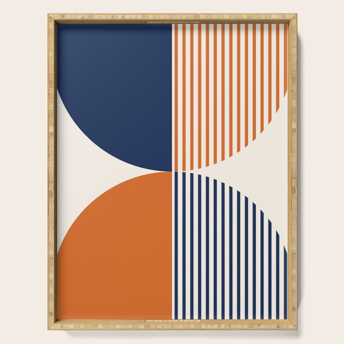 Abstraction Shapes 135 in Navy Blue Orange (Moon Phase Abstract)  Serving Tray Gallery Image 1