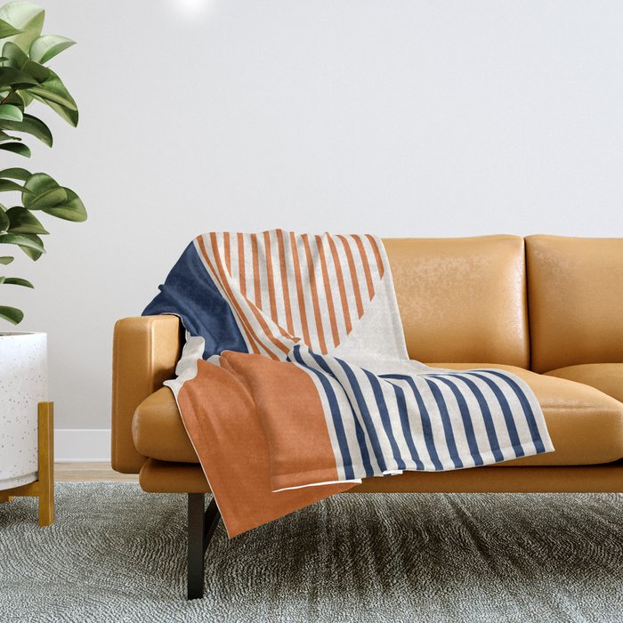 Abstraction Shapes 135 in Navy Blue Orange (Moon Phase Abstract)  Throw Blanket Gallery Image 1
