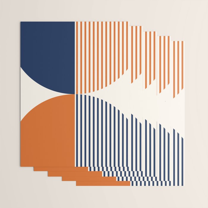 Abstraction Shapes 135 in Navy Blue Orange (Moon Phase Abstract)  Wrapping Paper Gallery Image 3