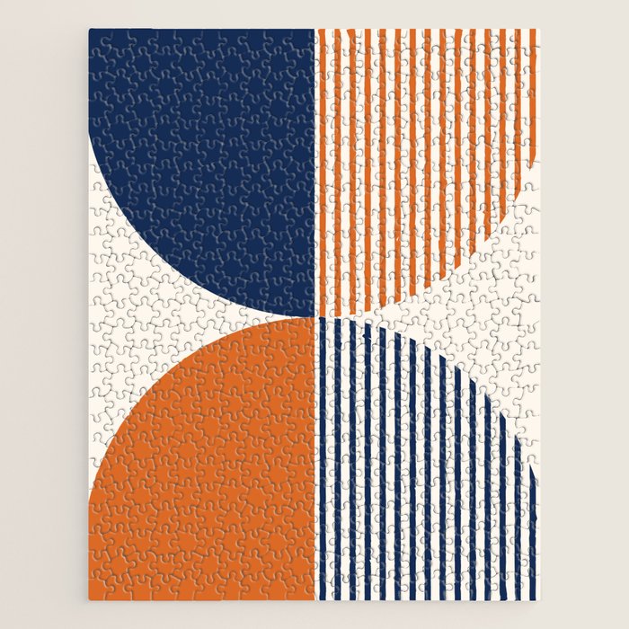 Abstraction Shapes 135 in Navy Blue Orange (Moon Phase Abstract)  Jigsaw Puzzle Gallery Image 1