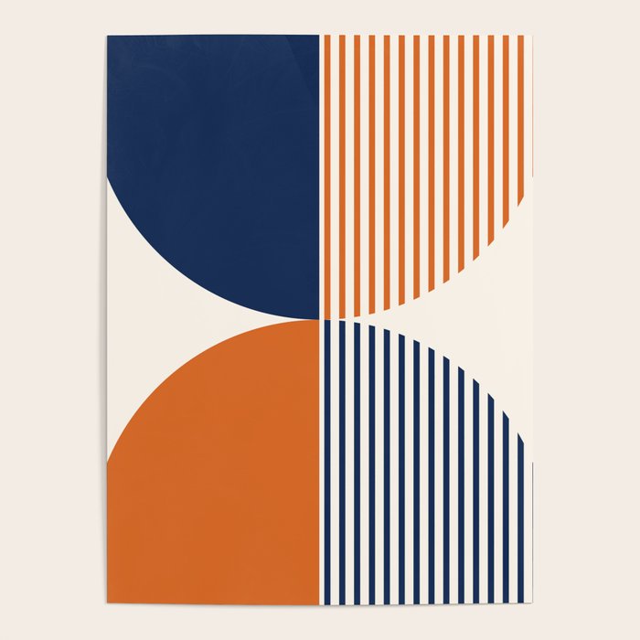 Abstraction Shapes 135 in Navy Blue Orange (Moon Phase Abstract)  Poster Gallery Image 4