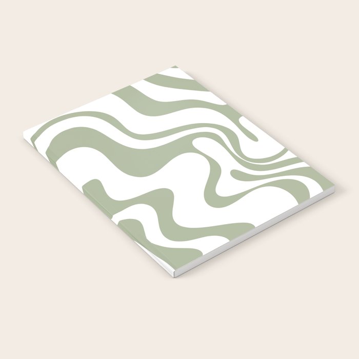 Liquid Swirl Retro Abstract Pattern in White and Sage Notebook Gallery Image 2