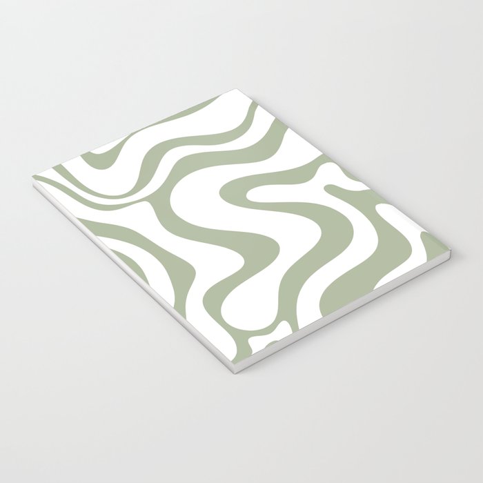 Liquid Swirl Retro Abstract Pattern in White and Sage Notebook Gallery Image 3