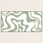 Liquid Swirl Retro Abstract Pattern in White and Sage Desk Mat Gallery Image 3