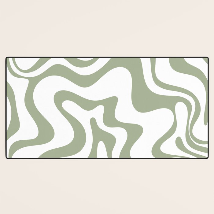 Liquid Swirl Retro Abstract Pattern in White and Sage Desk Mat Gallery Image 3