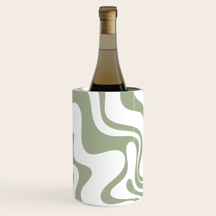 Liquid Swirl Retro Abstract Pattern in White and Sage Wine Chiller Gallery Image 3