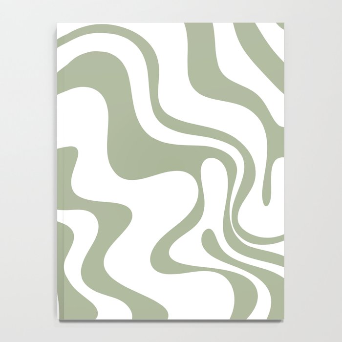 Liquid Swirl Retro Abstract Pattern in White and Sage Notebook Gallery Image 4