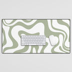 Liquid Swirl Retro Abstract Pattern in White and Sage Desk Mat Gallery Image 1