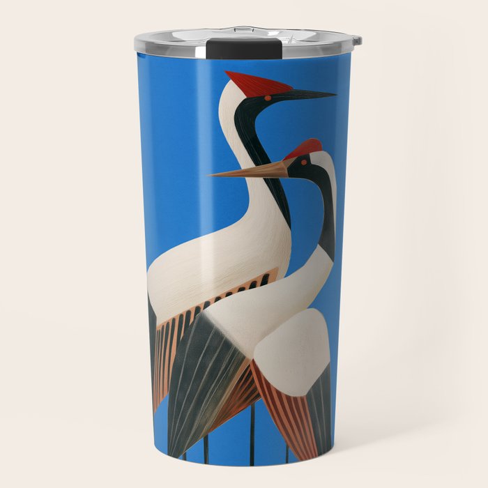 Stillness in Motion - Abstract Cranes in Blue Travel Mug Gallery Image 1