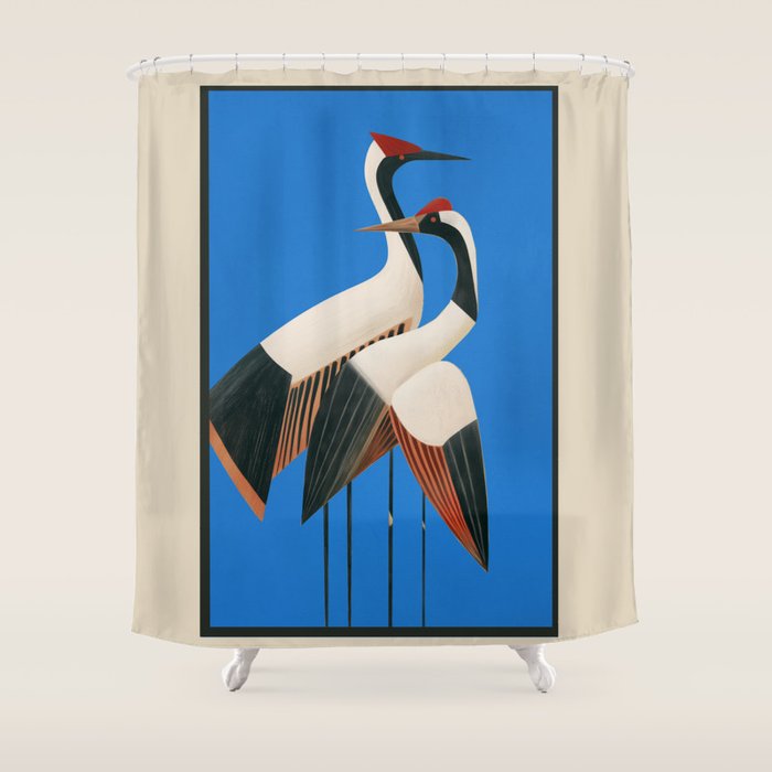 Stillness in Motion - Abstract Cranes in Blue Shower Curtain Gallery Image 1