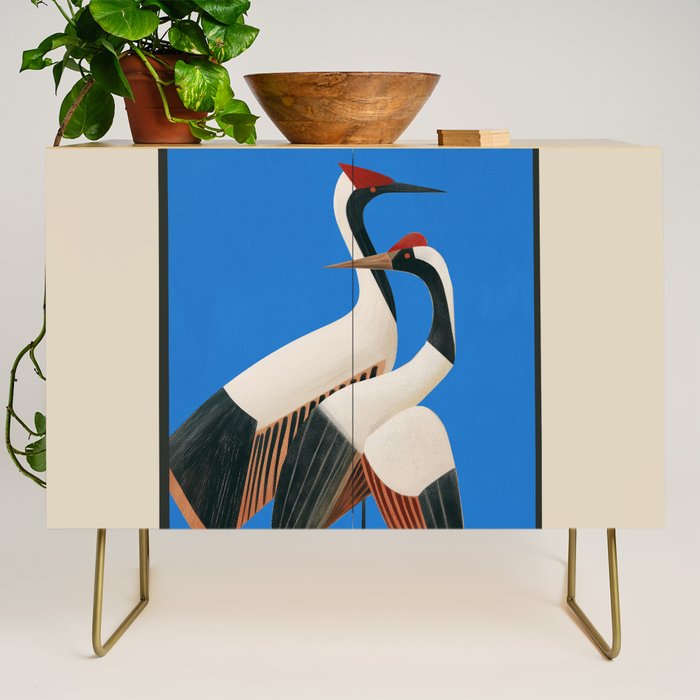 Stillness in Motion - Abstract Cranes in Blue Credenza Gallery Image 1