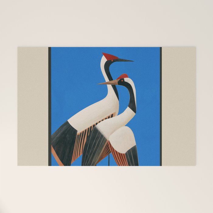 Stillness in Motion - Abstract Cranes in Blue Welcome Mat Gallery Image 1