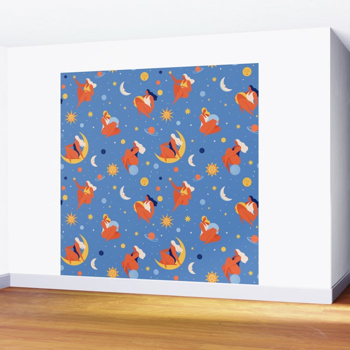 Collection of women holding planet with dream universe. Wall Mural Gallery Image 2