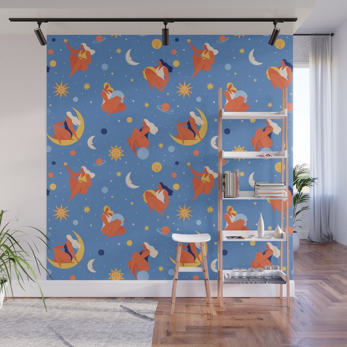 Collection of women holding planet with dream universe. Wall Mural Gallery Image 1
