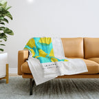 Le citron - lemon fruit market poster on aqua and turquoise stripes Throw Blanket Gallery Image 1