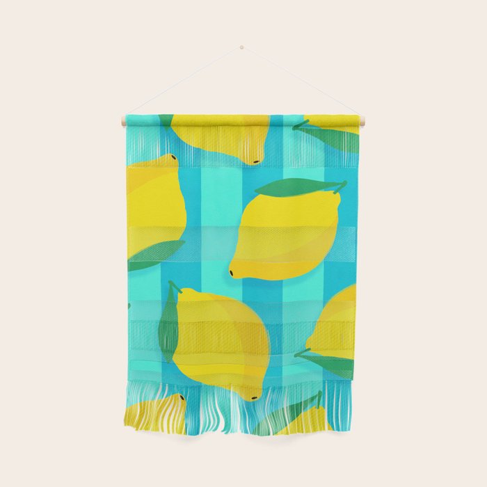 Le citron - lemon fruit market poster on aqua and turquoise stripes Wall Hanging Gallery Image 1