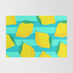Le citron - lemon fruit market poster on aqua and turquoise stripes Rug Gallery Image 2