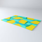 Le citron - lemon fruit market poster on aqua and turquoise stripes Rug Gallery Image 3
