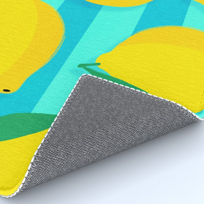 Le citron - lemon fruit market poster on aqua and turquoise stripes Rug Gallery Image 4