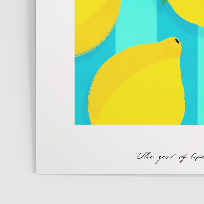 Le citron - lemon fruit market poster on aqua and turquoise stripes Poster Gallery Image 3