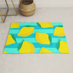 Le citron - lemon fruit market poster on aqua and turquoise stripes Rug Gallery Image 1