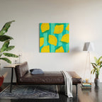 Le citron - lemon fruit market poster on aqua and turquoise stripes Wood Wall Art Gallery Image 2