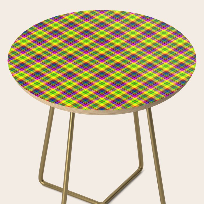 Bright summer neon checkered pattern yellow green purple Side Table Gallery Image 2