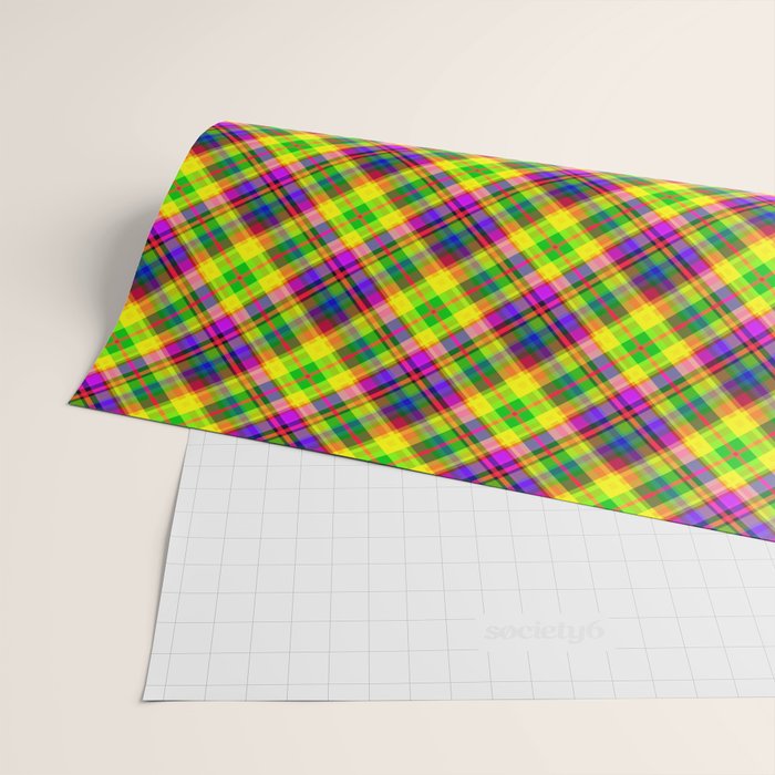 Bright summer neon checkered pattern yellow green purple Wrapping Paper Gallery Image 2
