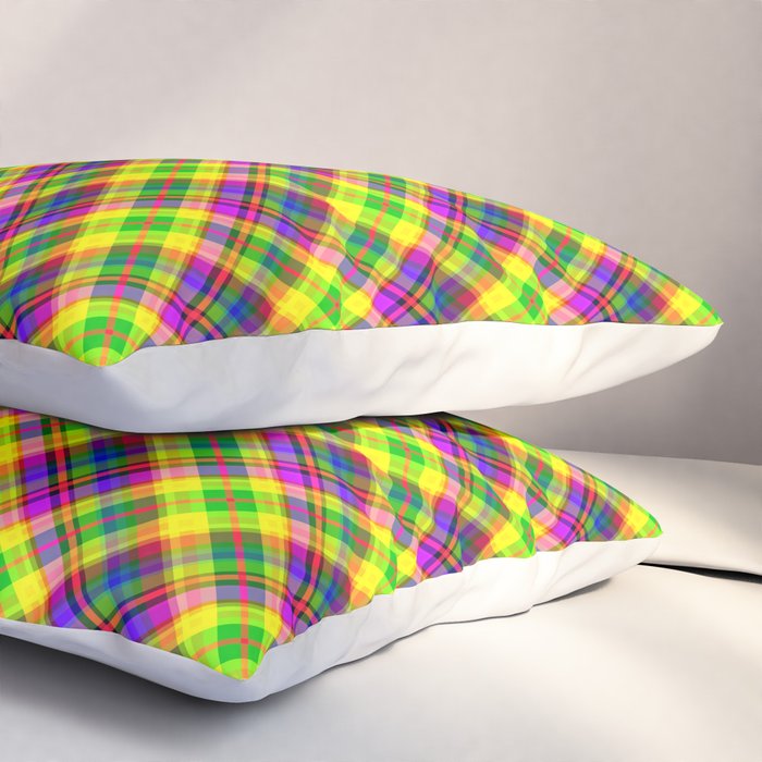 Bright summer neon checkered pattern yellow green purple Pillow Sham Gallery Image 3