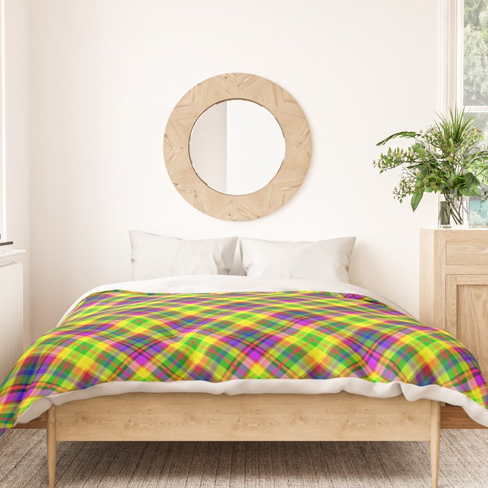 Bright summer neon checkered pattern yellow green purple Duvet Cover Gallery Image 3