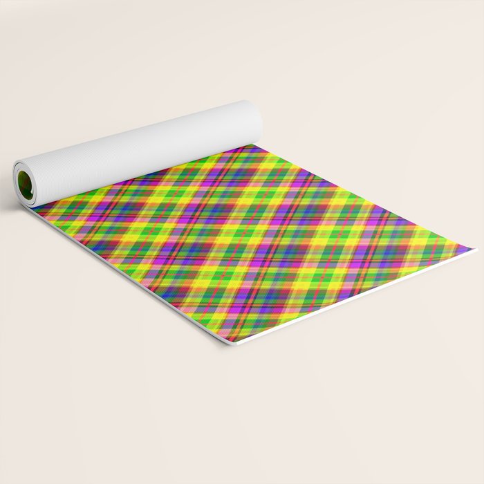 Bright summer neon checkered pattern yellow green purple Yoga Mat Gallery Image 2