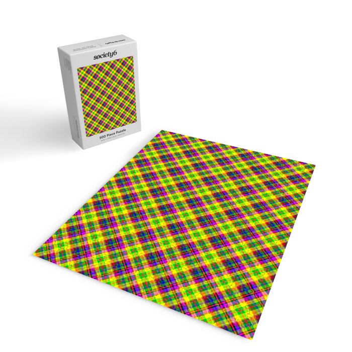 Bright summer neon checkered pattern yellow green purple Jigsaw Puzzle Gallery Image 2